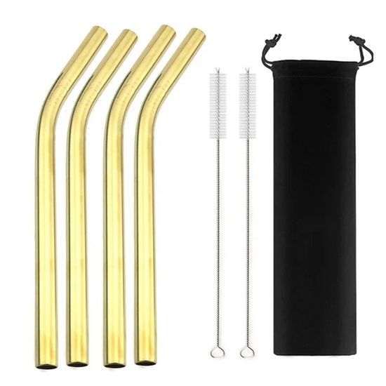 Pailles Milkshake En Inox 10mm - Lot De 4 (2 Droites, 2 Coudées) 24cm Avec 2 Brosses, Réutilisables