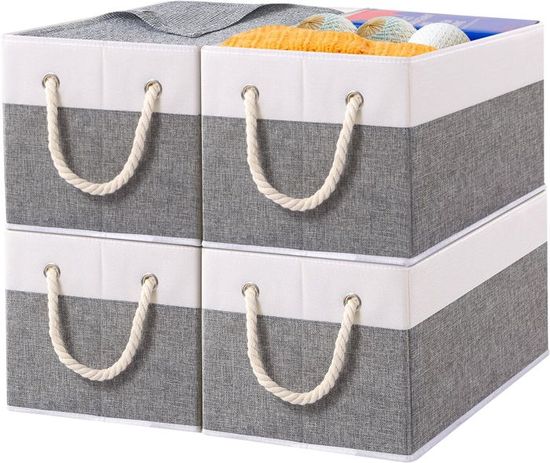 4 Paniers De Rangement Grandes Boîtes Tissu Pliables Avec Poignées - Cubes Placard Vêtements Jouets Noir
