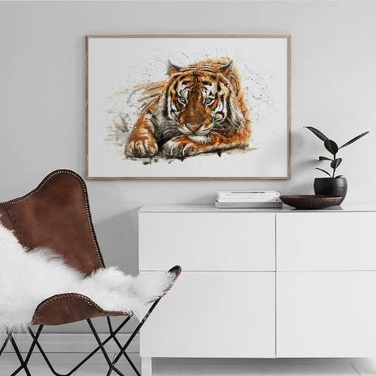 Tableau Léopard Art Mural Grand Format - 21x16 Pouces, Toile Prête à Accrocher