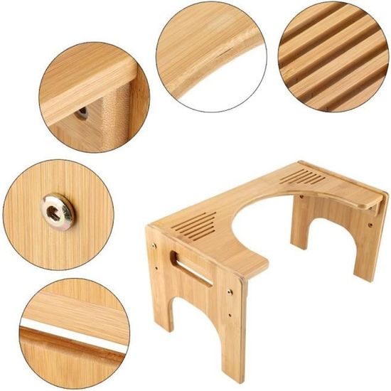 Tabouret De Toilette En Bambou Ergonomique - Forme En C, Angle 35°, Antidérapant, Pour Une Meilleure Position