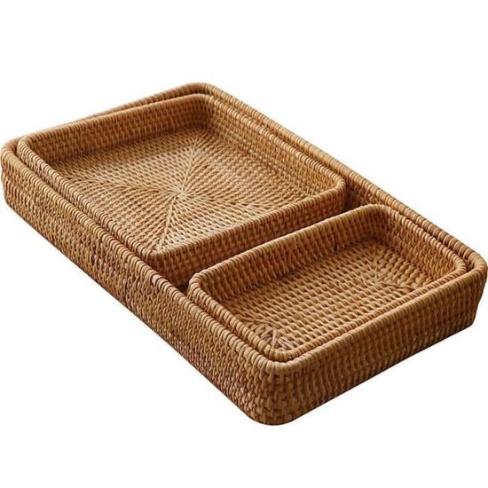Lot De 3 Corbeilles à Pain En Rotin Avec Lin - Decorasian - Ø29cm, 25cm, 20cm - Style Nordic