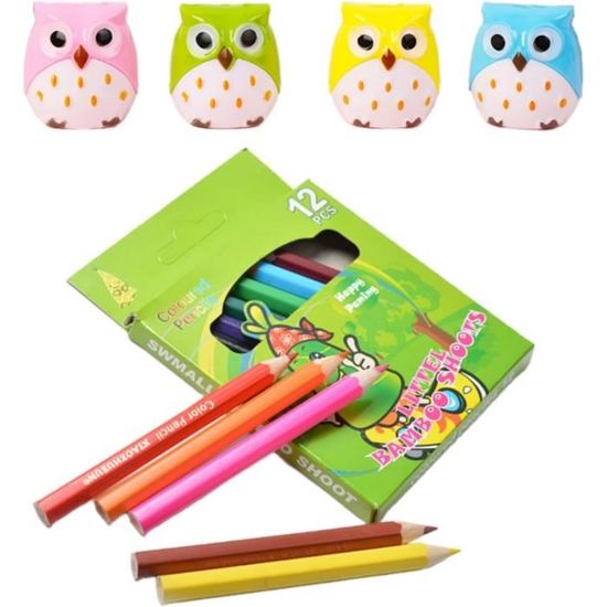 JZK 24 x Nouveauté Deux Trous Taille-Crayon avec Conteneur Jouet Hibou pour Cadeaux Anniversaire des enfants Remplisseur de Sac de Fête Enfants Cadeau de Remerciement Prix du Jeu pour Filles Garçons