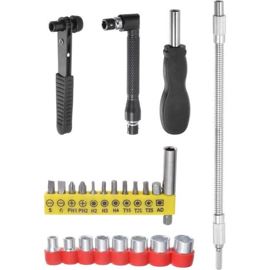 Kit De 24 Embouts De Tournevis – Tige Hexagonale 1/4″, 300 Mm Flexible, Uxcell