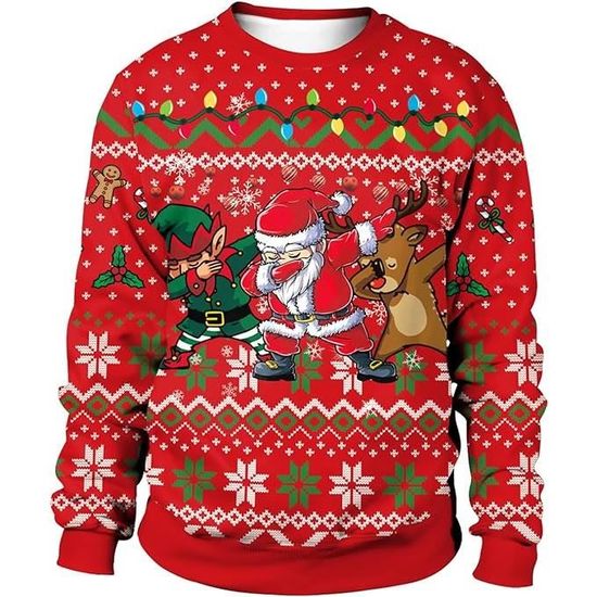 Pull De Noël Homme - Sweatshirt à Motifs Festifs, Manches Longues, Col Rond, Viscose Douce