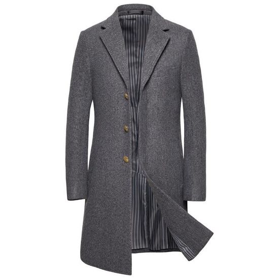 Manteau Homme Mi-long En Laine - Trench Coat Classique Hiver, Coupe Slim, Col Montant - Chaud Et élégant Pour Toutes Occasions