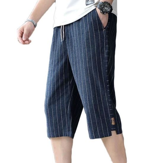Pantacourt cargo pour homme, longueur 3/4, coupe décontractée, short cargo pour homme, short long avec poches, bleu, 42