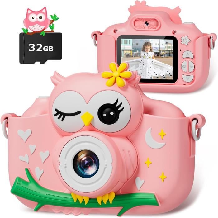 Appareil Photo Enfant étanche 1080P - 20MP, écran 2", Rotatif 180° - Cadeau Fille Garçon 3-12 Ans - Rose