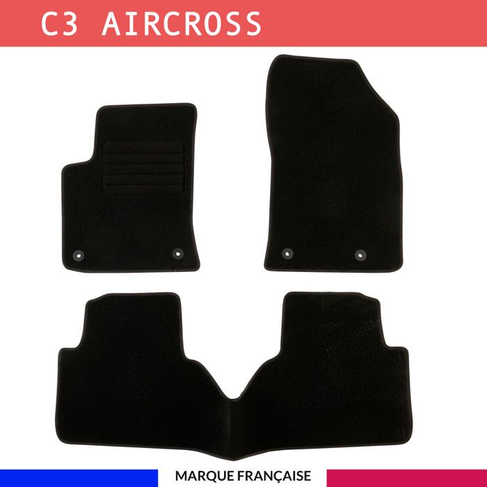 Tapis de sol voiture - Sur mesure pour CITROEN C3 AIRCROSS (06/2017-09/2024) Antidérapant - 3 pièces : Protection arrière - Moquette