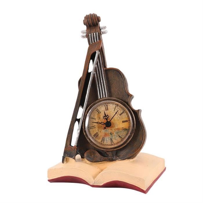 CHI Résine Vintage Violon Modèle Horloge Sculpture Violon Home Decor Bureau