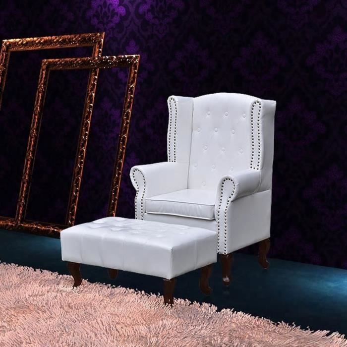 Fauteuil chesterfield avec ottoman assorti blanc