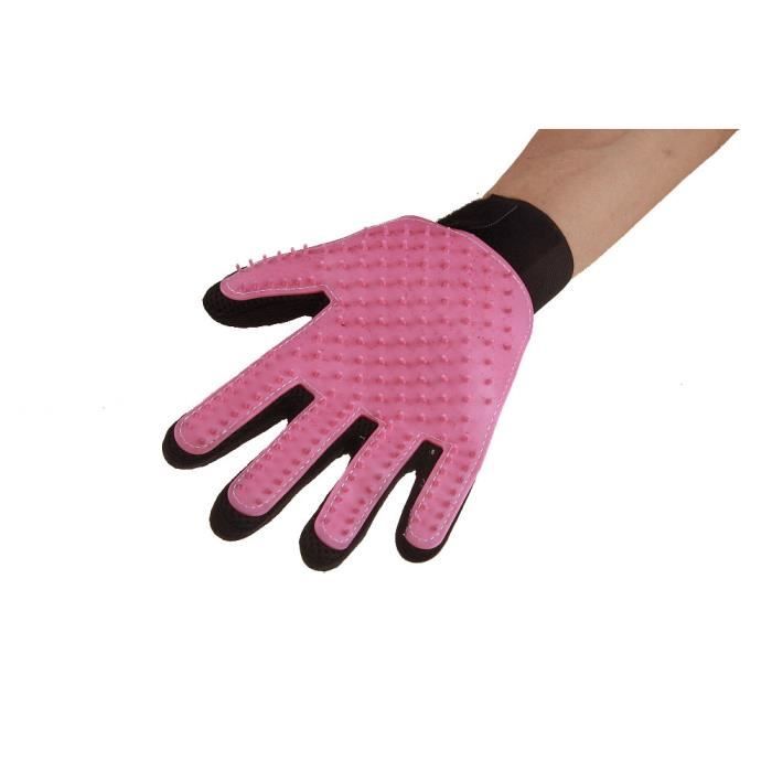 Gant de nettoyage chat chien brossage animaux toilettage L 16.8 x H 23cm en Caoutchouc Main Droite 2pièces Rose