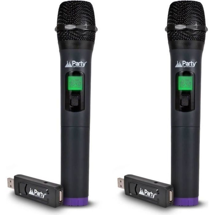Lot de 2 Systèmes de microphones à mains sans fils avec écrans digitals UHF via USB