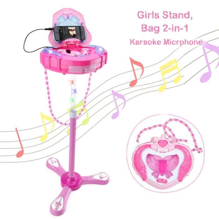 Wishtime Enfants karaoké Micro Musical Toys Enfant Micro Karaoké avec 2 Microphones avec Support Réglable Musique Jouet pour Enfa