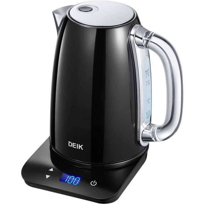Bouilloire électrique, Bouilloire Inox Température Thermostat Réglable Avec Filtre, 5 Températures Préréglées, 1.7L, 2200w