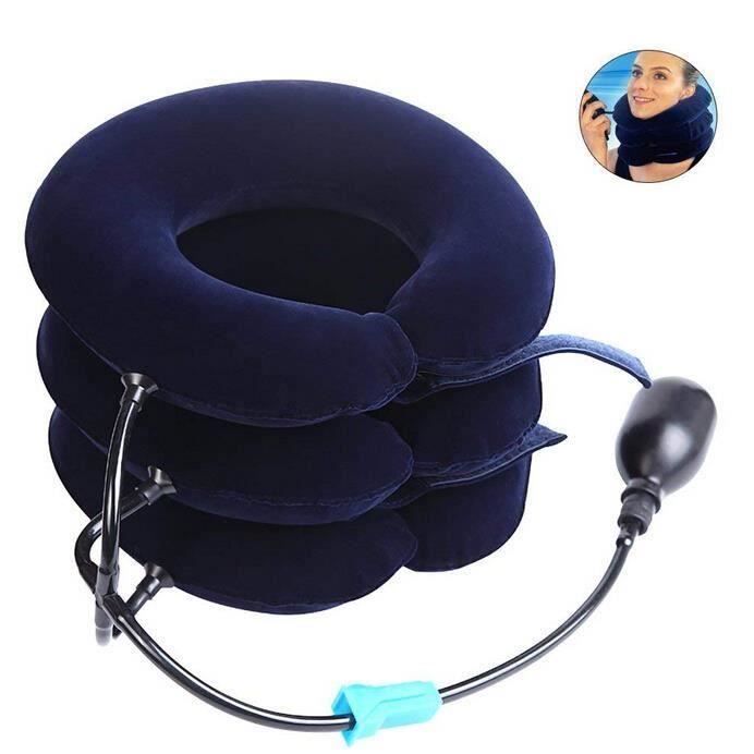 Traction Appareil Collier Cervical vertèbres Tracteur Puissant Masseur de Vertèbres Cervicales, Taille Ajustable 3 couches, Bleu