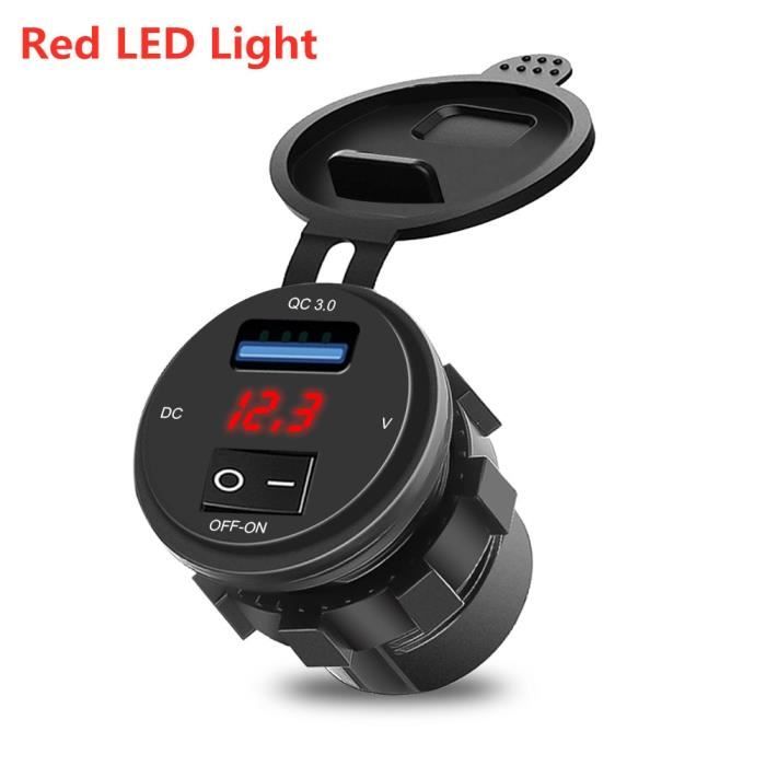 LED rouge Chargeur de voiture USB 12V-24V, avec adaptateur d'alimentation, QC3.0, charge rapide, prise de voi