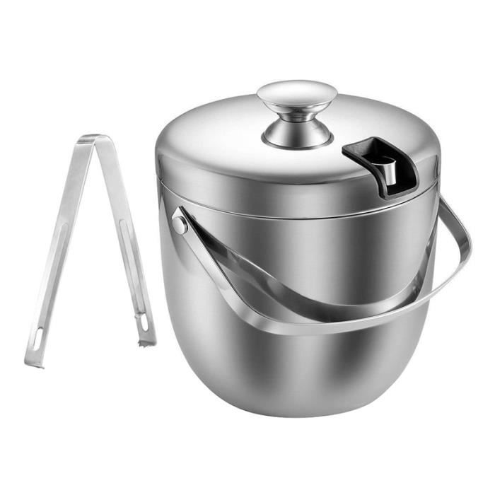 Rafraichisseur vin,Seau à glace, récipient à glace en acier inoxydable seau à glace à Double paroi avec pinces et - Type Silver #C