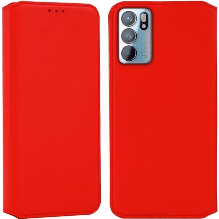 Coque Oppo Reno 6 5G , Portefeuille Cuir PU - Rouge