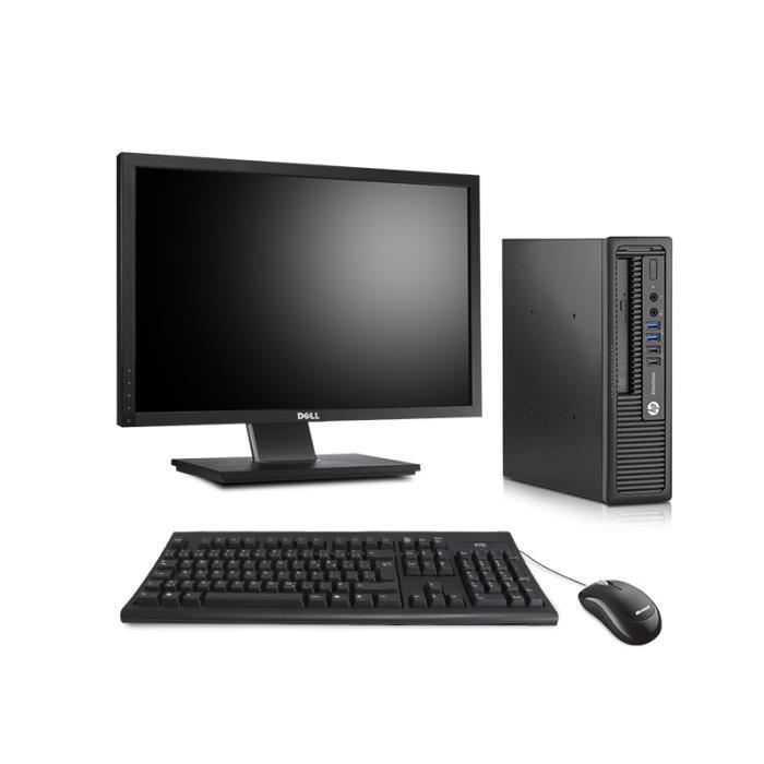 Unité Centrale Hp Ordinateur De Bureau Hp Elitedesk 800 G1 Usff - 8go - Ssd 240go + Ecran 22" Noir