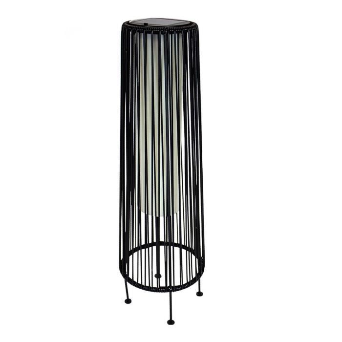 Grande lampe à poser solaire décorative poly rotin noir LED blanc WILLY TALL H69cm