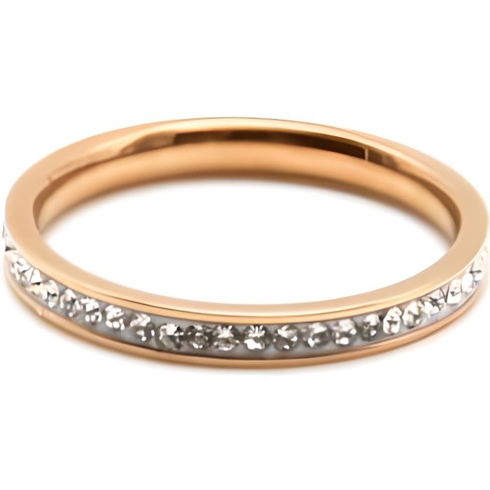 BG744E - Bague Anneau Acier Or Rose avec Centre Strass Argenté