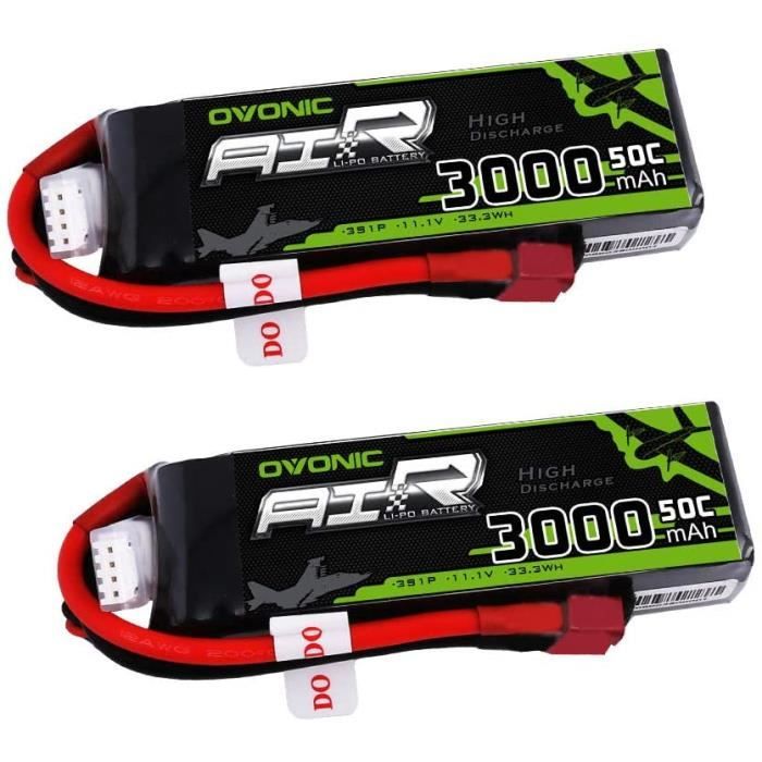 2PCS OVONIC 3S 3000mAh 11.1V 50C avec connecteur en T de Type Dean pour Drone de Bateau hélicoptère d'avion RC Lipo Batterie