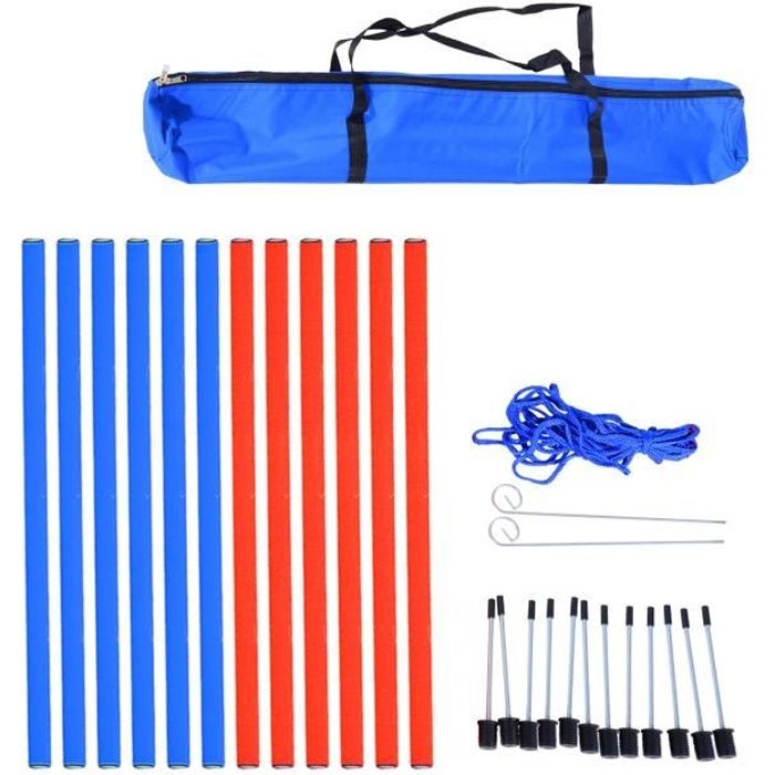 Agility sport pour chien slalom - slalom pour chien - lot de 12 poteaux + ancrage sol - sac de transport inclus rouge bleu