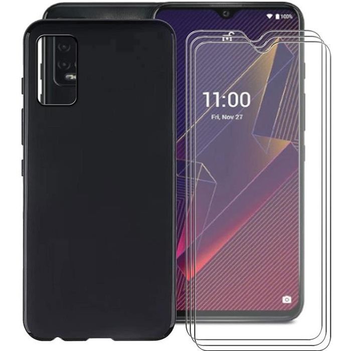 3 Pack verre trempé + Wiko Power U10 Noir Etui Coque Housse en Gel Doux Arrière