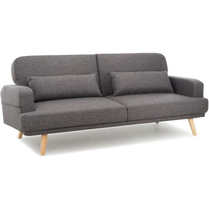 TRAVOR Canapé 3 Places Convertible en Tissu Gris Anthracite