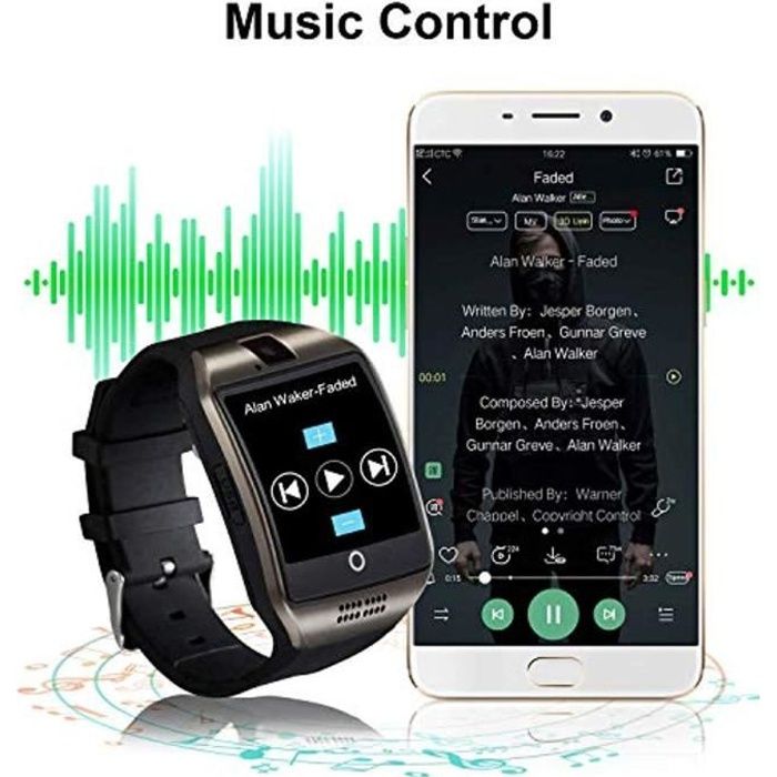 Montre Connectée - Tipmant - Carte SIM - Caméra - Podometre - Samsung - Xiaomi - Huawei - Android - iOS - Noir