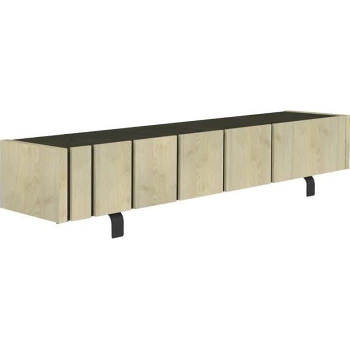 Meuble TV 3 portes Chêne clair/Ardoise - FOREST - L 190 x l 45 x H 45