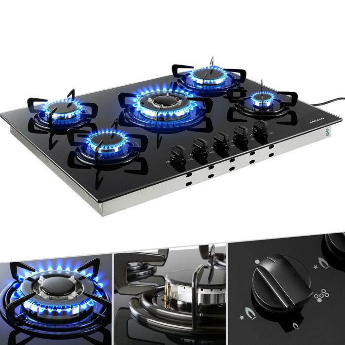 AREBOS Table de cuisson à gaz 5 feux vitrocéramique Cuisinière à gaz encastrable