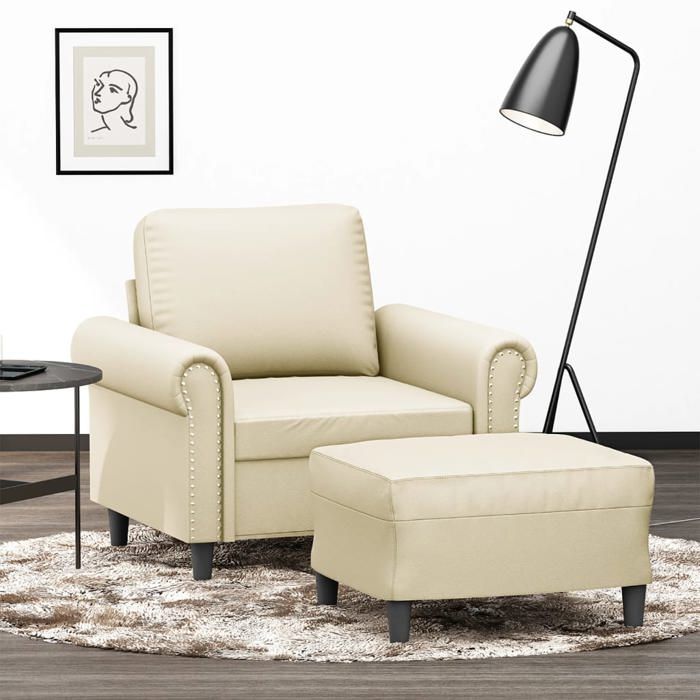 vidaXL Fauteuil avec repose-pied Crème 60 cm Similicuir canapé fauteuil fauteuil TV canapé simple canapé canapé relax 3201201