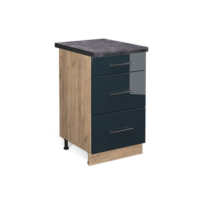 Meuble cuisine Fame-Line 50cm PT Anthracite Bleu foncé brillant/Chêne de force doré Vicco 48873