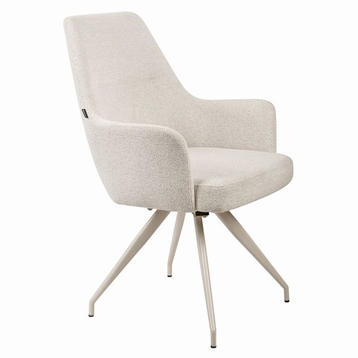 Chaise rotative 180° tissu doux écru et pieds en métal écru - RICO Meubletmoi Chaise rotative 180° tissu doux écru et pieds en métal écru - RICO Meubletmoi