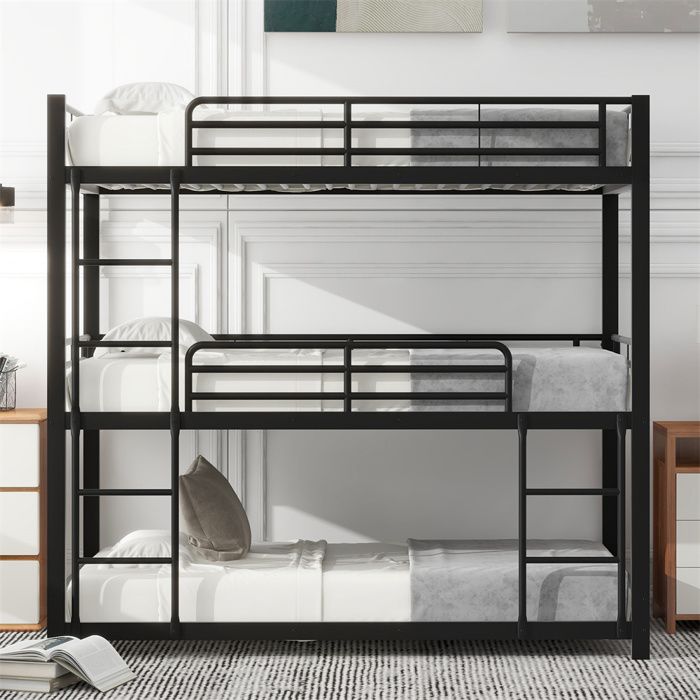 DRIPEX Lit superposé triple en fer 90x200cmCadre de lit en fer pour enfants adolescents et adultes Noir