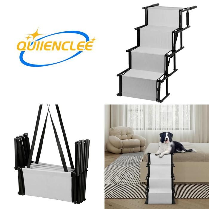 Meilleurs prix pour Escalier pliant pour chien gris clair-convient aux chiens âgés et aux animaux de compagnie jusqu'à 75 kg-réglable en hauteur