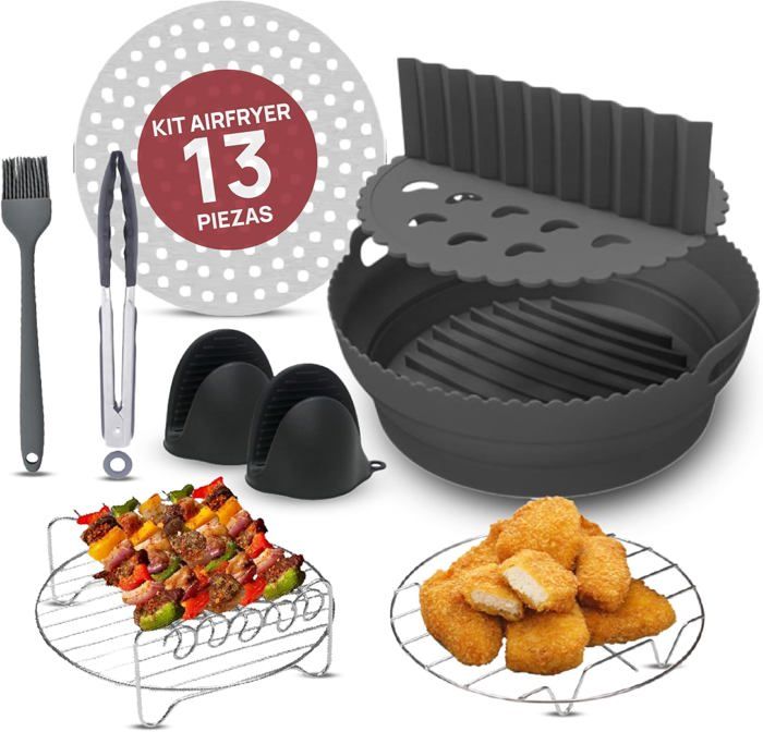 4PCS Accessoires Air Fryer 19CM Compatible Philips Ninja Moulinex - Moule Silicone, Grille, Papier Cuisson