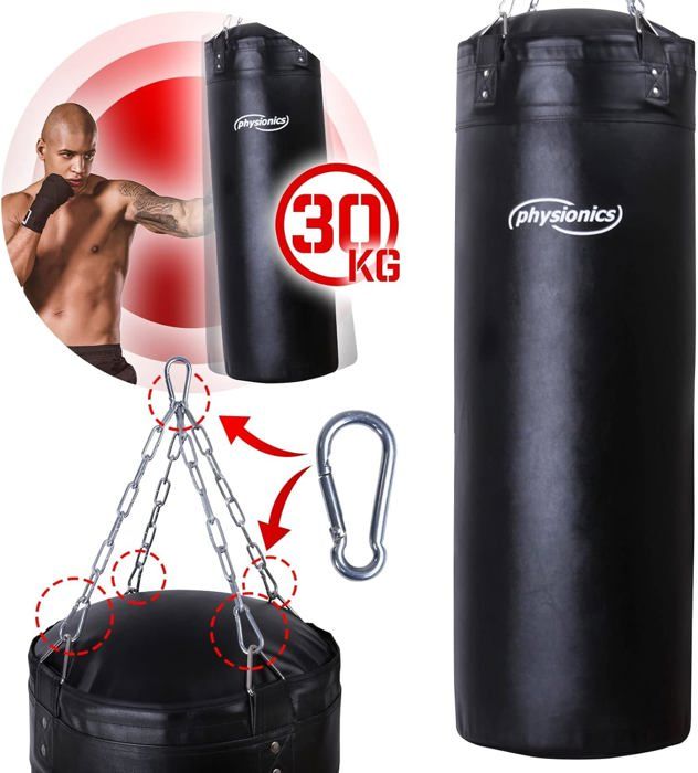 Sac De Boxe Rempli Gymrex 27kg – 120cm – Avec Chaîne De Suspension – Noir – Neuf
