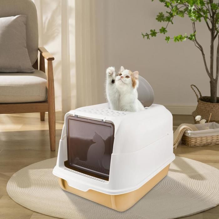 Comparer les prix de BAC À LITIÈRE POUR CHAT FERMÉ ET RÉSISTANT AUX ÉCLABOUSSURES EN PP AVEC PELLE À LITIÈRE POUR CHAT 36*51*34CM ORANGE.