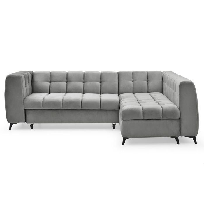 MENZZO Canapé dangle convertible Chessy Velours Gris -Canapé : L247 x P166 x H77 cmSurface de couchage : L198 x P120 x