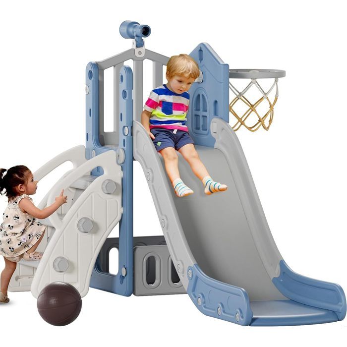 Toboggan 4 En 1 Pliable Pour Enfant Avec Panier De Basket - Intérieur/extérieur, Pour Enfants à Partir De 1 An, Rouge