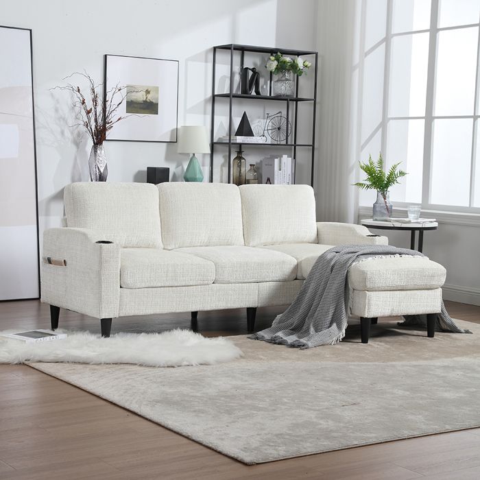Canapé Modulable pouf et rangement Canapé 4 places avec accoudoirs confortables porte-gobelets poches latérales Velours Beige Canapé Modulable pouf et rangement Canapé 4 places avec accoudoirs confortables porte-gobelets poches latérales Velours Beige