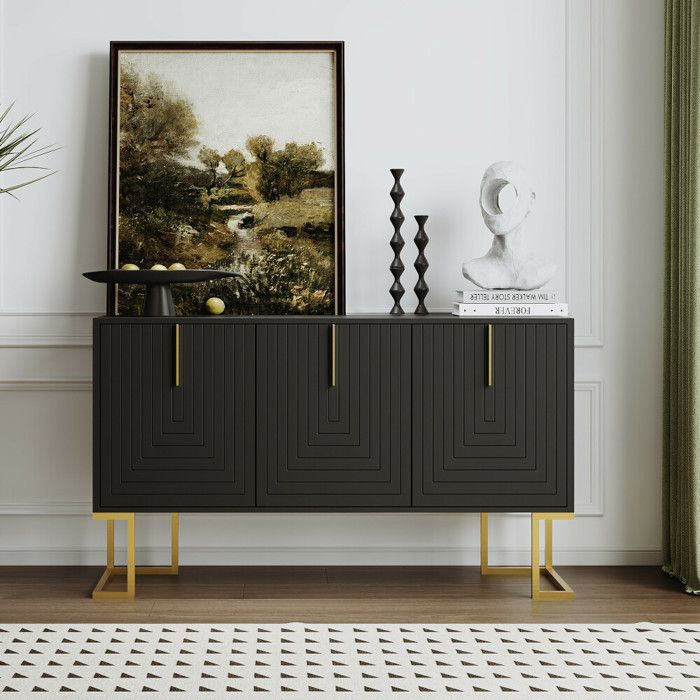 Commode buffet haut - URBAN MEUBLE - CRUUGREN - Noir mat - 3 portes - Design moderne Commode buffet haut - URBAN MEUBLE - CRUUGREN - Noir mat - 3 portes - Design moderne