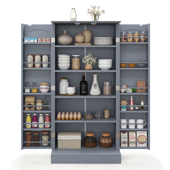 GIANTEX Buffet de Cuisine- 2 Portes et 17 Étagères dont 6 Réglables- Meuble de Rangement- 60 x 40 x 120 cm- Style Scandinave- Gris