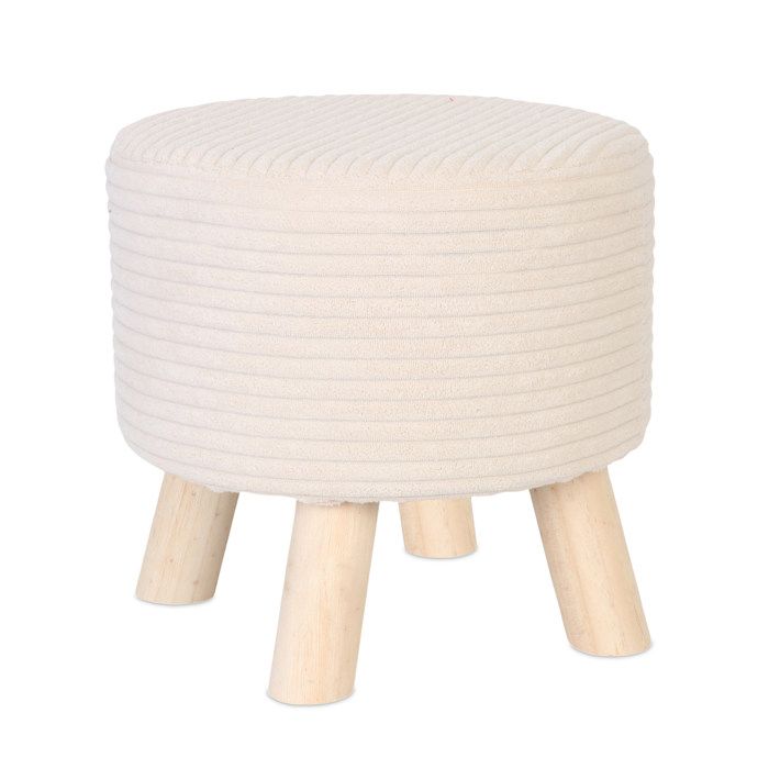 Tabouret Relaxdays en cord pieds en bois rembourré H x P : 30 x 30 cm rond repose-pieds salon beige/nature