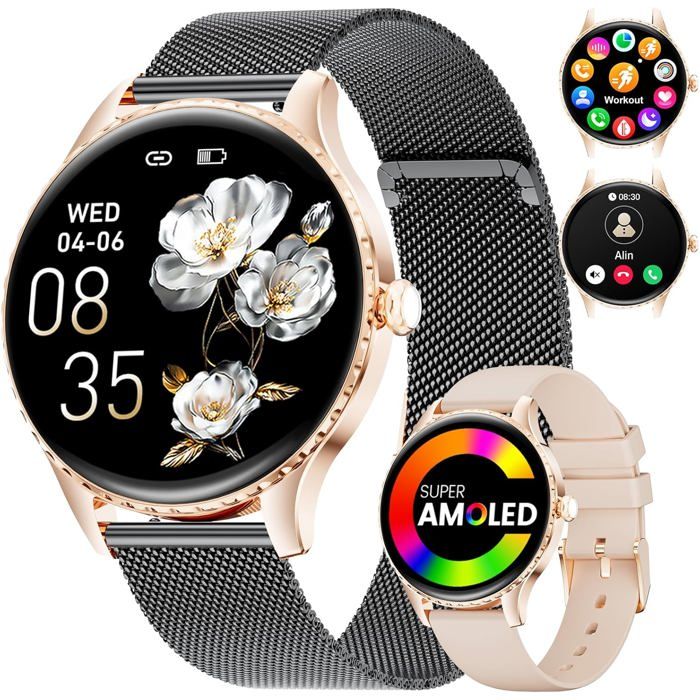 LIGE Montre Connectée Femme Bluetooth - Écran AMOLED 1.32 100+ Sports Suivi Santé IP68 Étanche Android/iOS