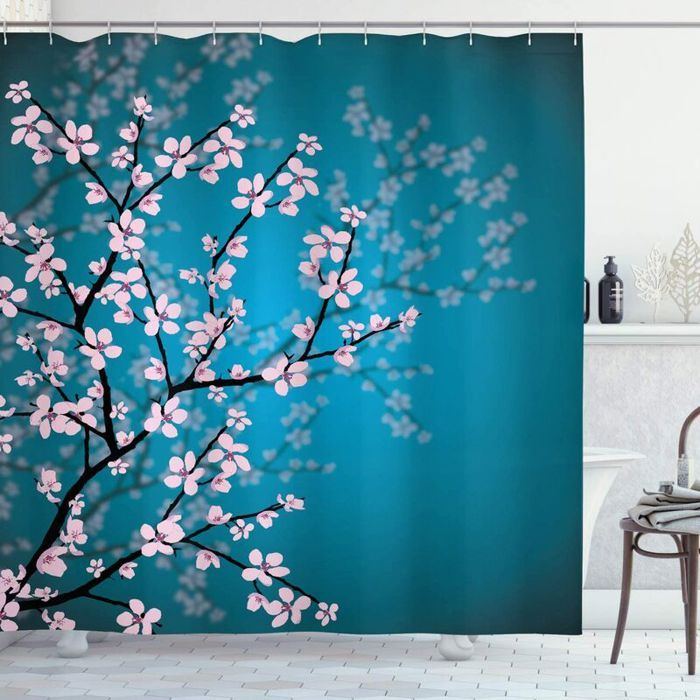 ABAKUHAUS Rideau De Douche Motif Turc Grenades - Tissu 120x180cm Avec Crochets, Multicolore