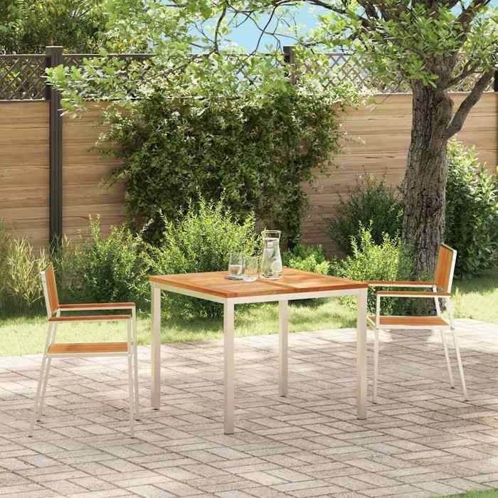 vidaXL Chaises de jardin empilables 2 pcs en Teck massif et Acier - vue 3