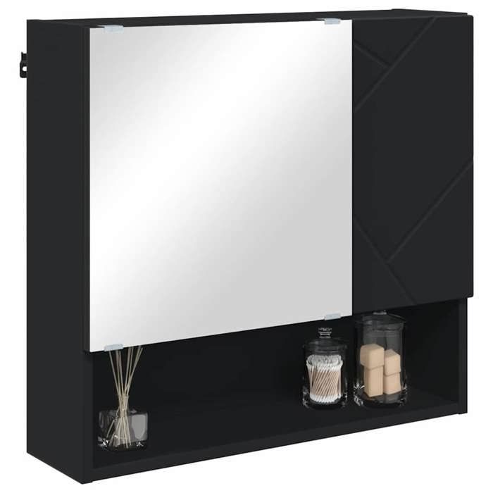ABBO-SALE*Meuble WC Décoratif JILLS - Armoire miroir - Noir 59 x 17 x 55cm - Bois dingénierie SOL200357